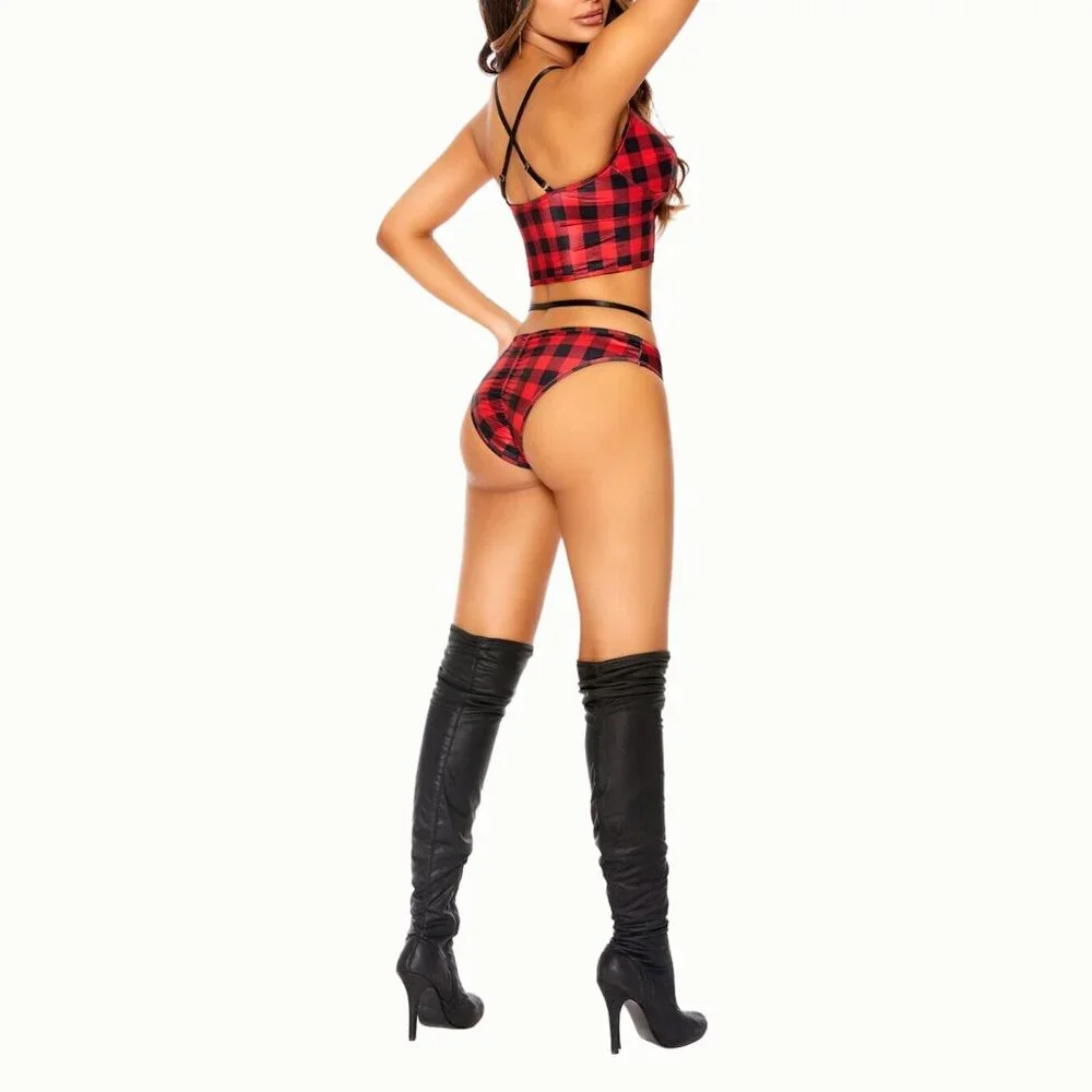 Buffalo Plaid Cami Top & Panty Lingerie Set NWT Red Black S-L - Picture 4 of 9